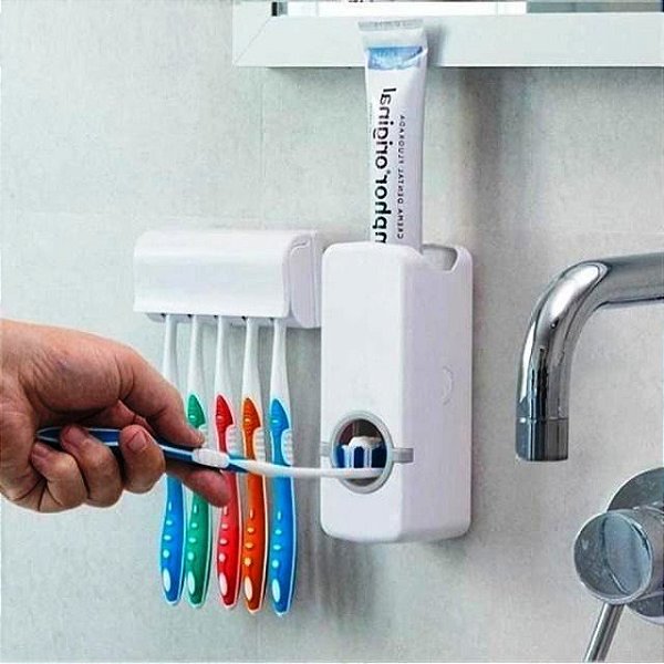 Dispenser de Creme Dental Pasta de Dente Suporte Escova Dente BRANCO - Rei  da Maquininha Sorocaba