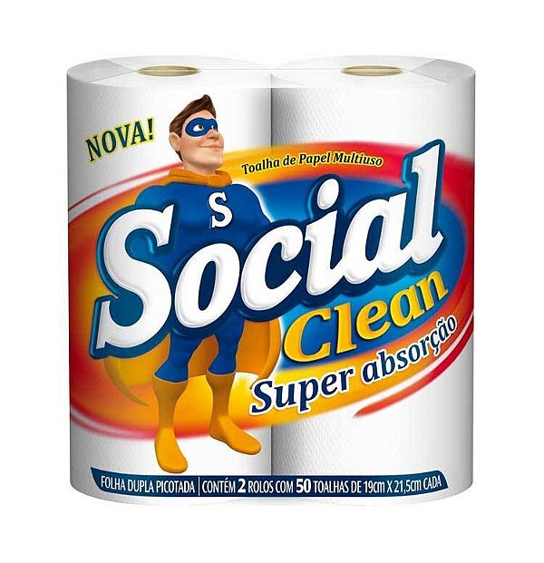 PAPEL TOALHA SOCIAL CLEAN 2 ROLOS COM 50 FOLHAS