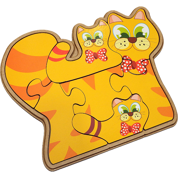 Quebra-Cabeça de Madeira Familia Gato - Maninho Brinquedos