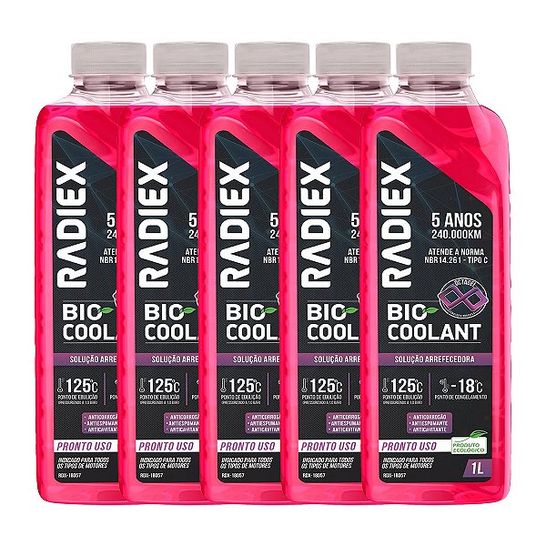 Kit 5 Aditivos Radiex Bio Coolant Octagel Pronto Uso Rosa 5L - RDX18057