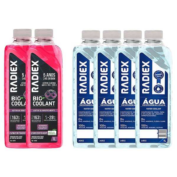 Kit 2 Aditivos Concentrado Bio Coolant Octagel + 4 Águas Desmineralizadas Radiex