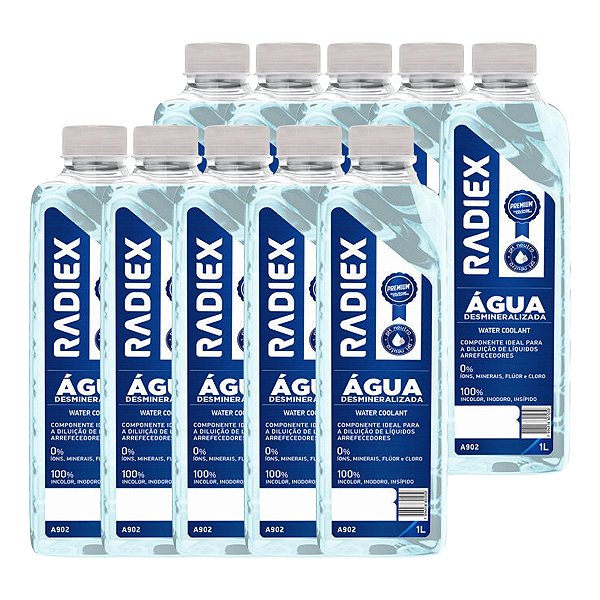 Kit 10 Águas Desmineralizadas Water Coolant Radiex - 10 Litros