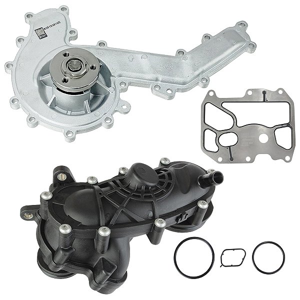Kit Bomba D`agua + Válvula Termostática + Junta Trocador De Calor Amarok 3.0 V6