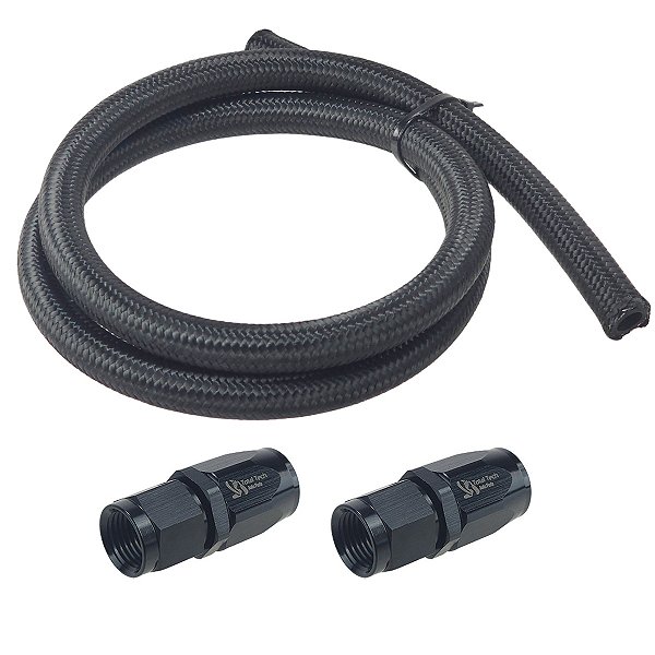 Kit Conexão Reta 6An + Mangueira Aeroquip C/ Malha Nylon 1mt