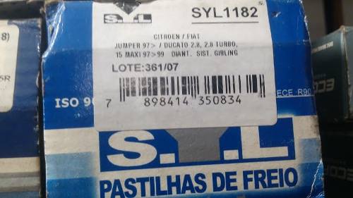 Pastilha De Freio Dianteira Ducato Aro 16 97/99 Syl 1182