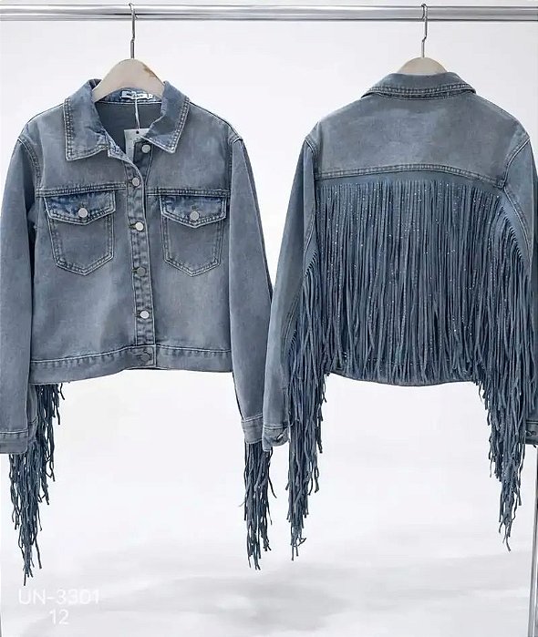 JAQUETA JEANS COUNTRY COM FRANJA E CRISTAIS HOTFIX