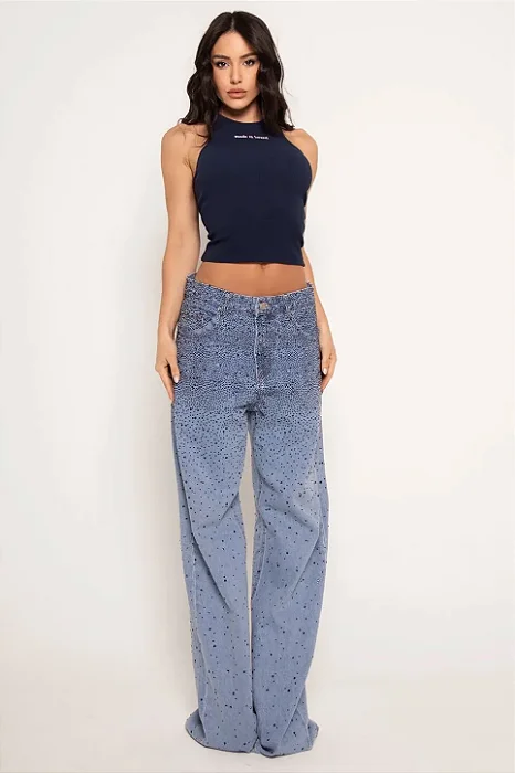 CALÇA WIDE LEG COM APLICAÇÕES