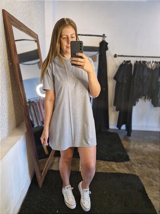 Vestido camisetão algodão cinza