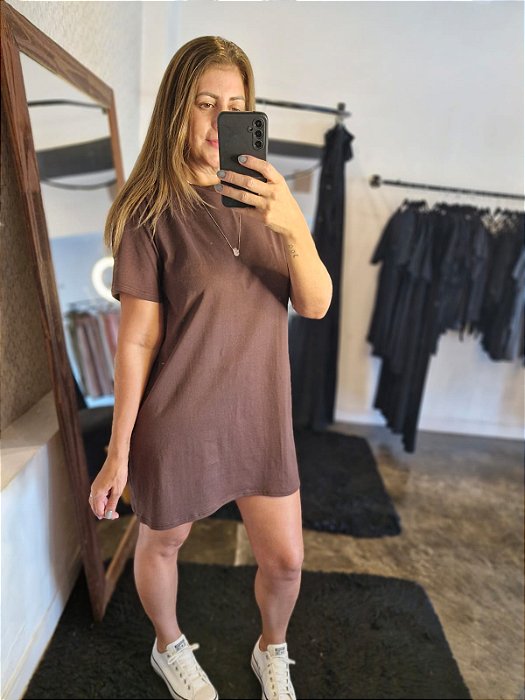 Vestido camisetão algodão marrom