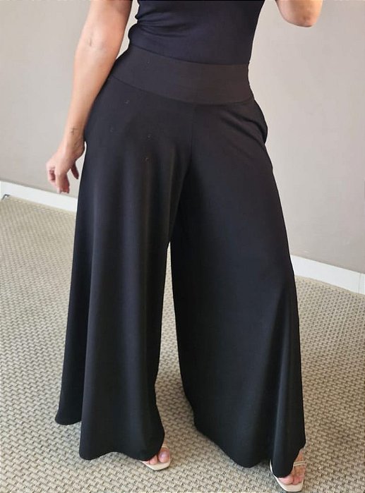 Calça mega pantalona malha ity na cor preta