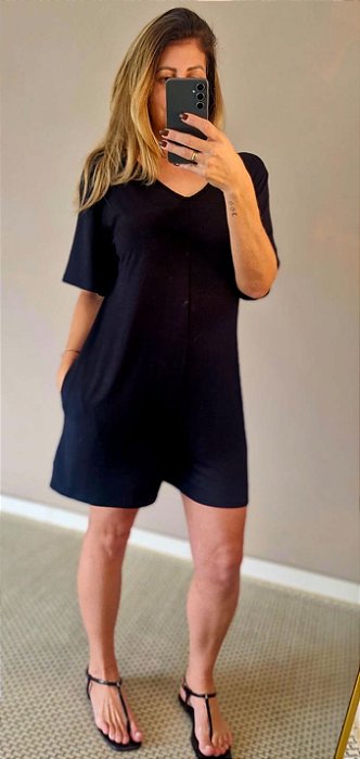 Macacão curto viscolycra preto