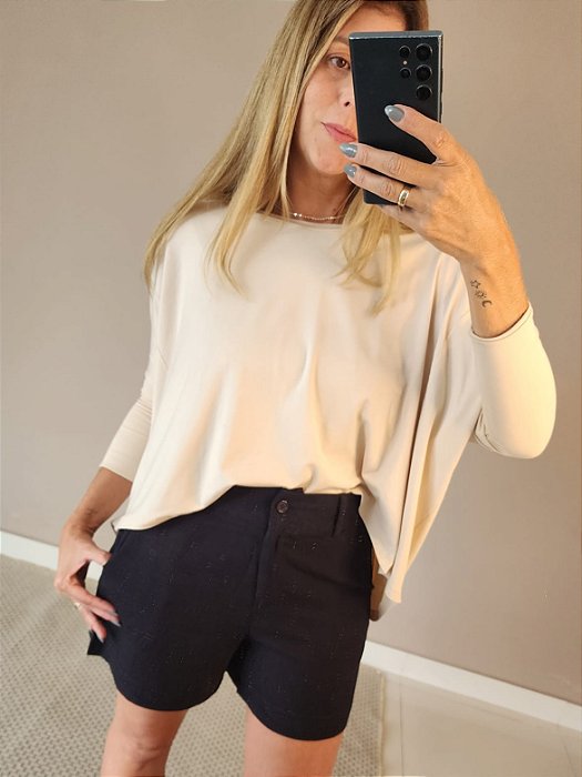 Blusa morcego decote redondo creme no viscolycra