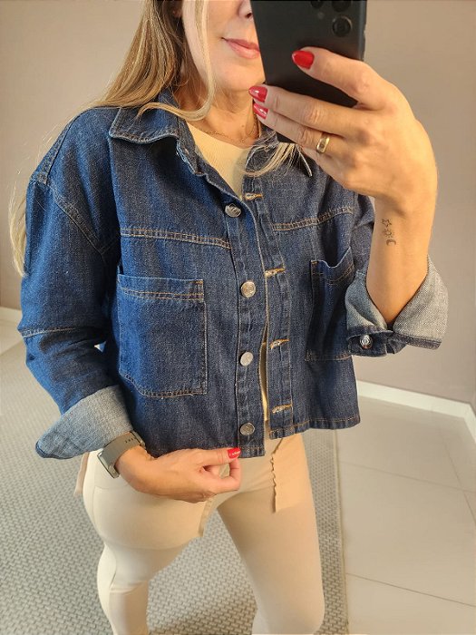 Jaqueta Jeans curta azul escuro