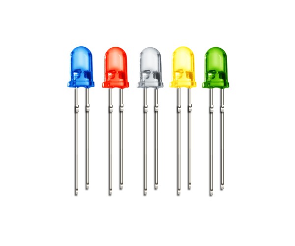25 LEDs 5mm coloridos, branco, azul, amarelo, verde e vermelho