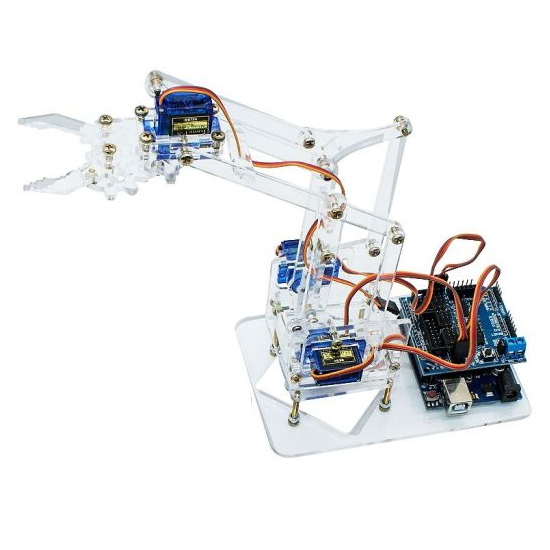 Braço Robótico em Acrílico com 4 Servos Mg90s Engrenagem de metal + Manual de Montagem