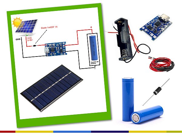 Kit Carregador de Bateria com Painel Solar 5V