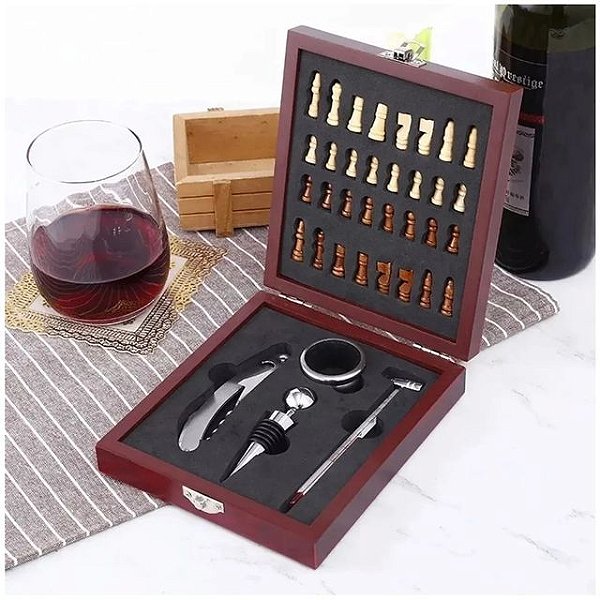 KIT PARA VINHO XADREZ 4PC  Kit para vinho, Presentes, Acessórios