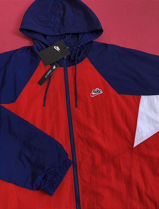 Jaqueta Nike Sportswear Heritage Windrunner Vermelha e Azul Masculina