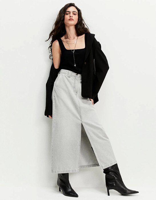 Saia Jeans Cinza