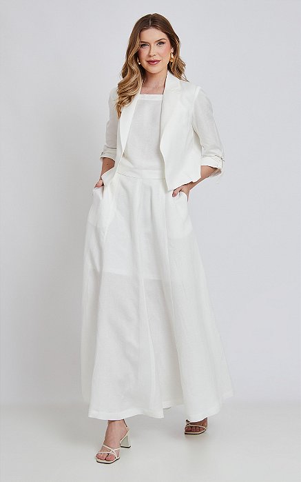 Saia Midi Evasê Linen