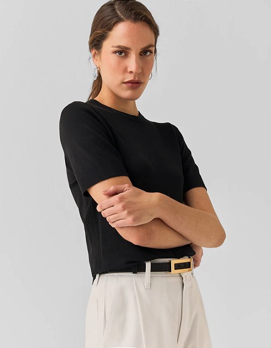 Blusa Tricot Básico Manga Curta
