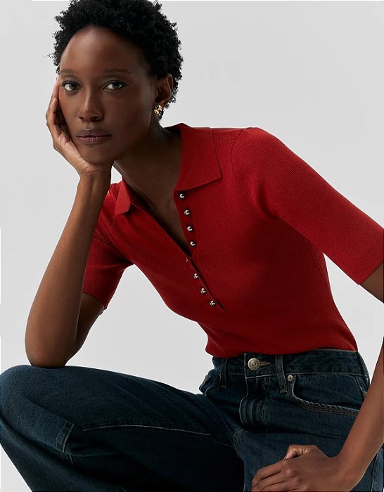 Blusa Tricot Polo Botões
