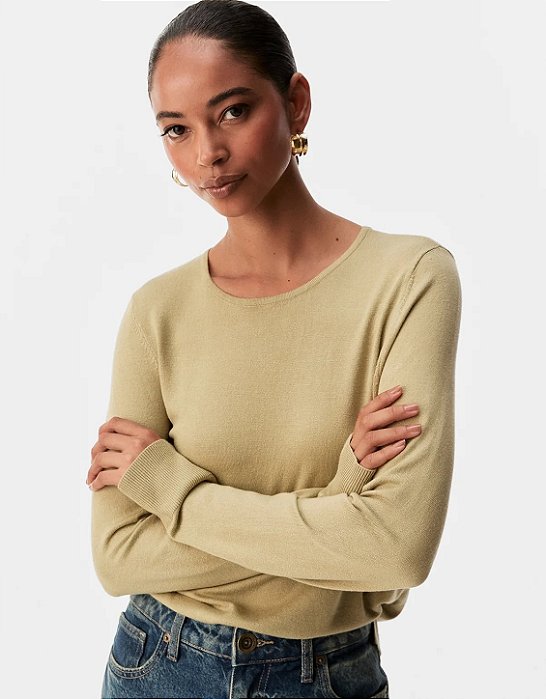 Blusa Tricot Básica Gola Redonda