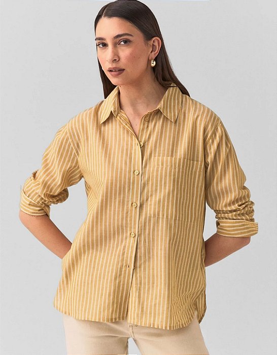 Camisa Voil Listras Mostarda