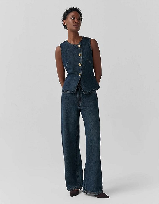 Calça Jeans Wide Pesponto Triplo