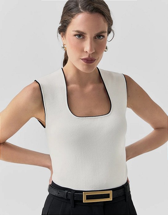 Blusa Tricot Detalhe Bicolor