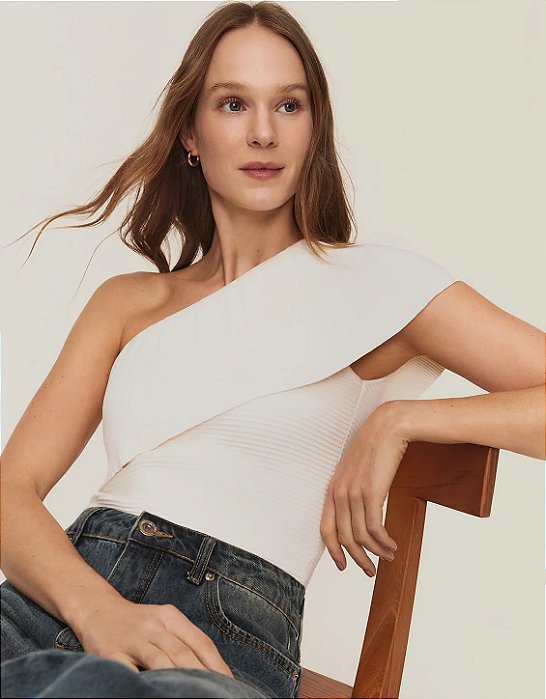 Blusa Tricot Ombro Único Babado