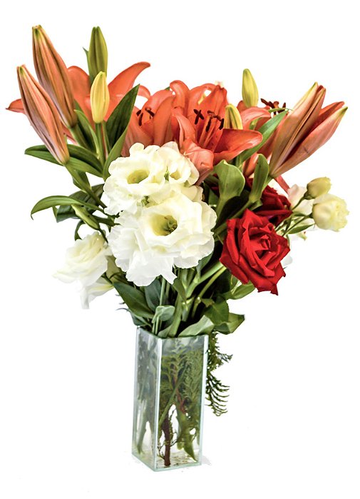 Encanto de Lisianthus, Lírios e Rosas