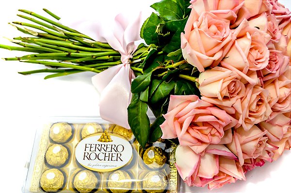 Kit Buquê Cor de Rosa médio + Ferrero Rocher