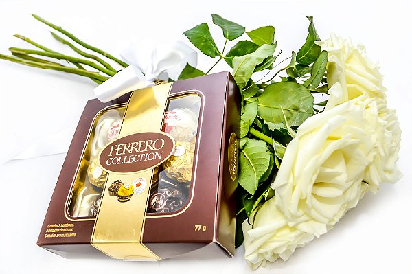 Kit Buquê de Rosas Brancas pequeno + Ferrero Rocher