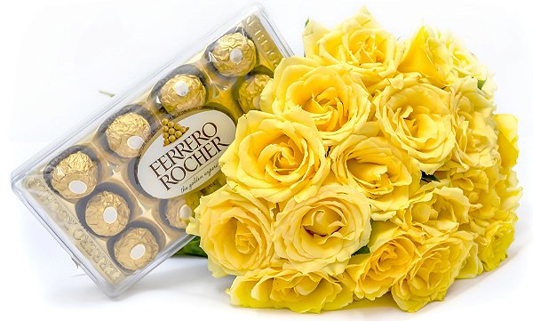 Kit Buquê Rosas Amerelas médio + Ferrero Rocher