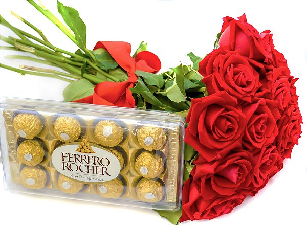 Kit Buquê Rosas Vermelhas médio + Ferrero Rocher