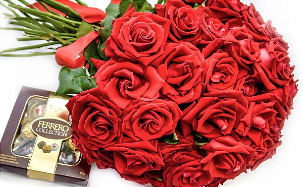 kit Buquê Rosas Vermelhas grande + Ferrero Rocher