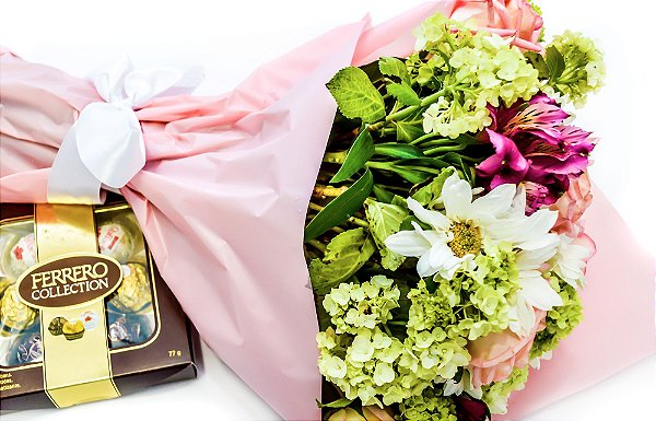 Kit Buquê Carinho Mix de Flores + Ferrero Rocher