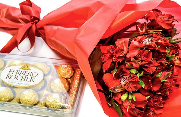 Kit Buquê Paixão de Astromélias Vermelhas + Ferrero Rocher