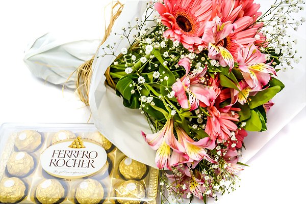 kit Buquê Fascínio Cor de Rosa + Ferrero Rocher