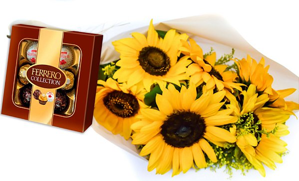 Kit Buquê de Girassóis + Ferrero Rocher
