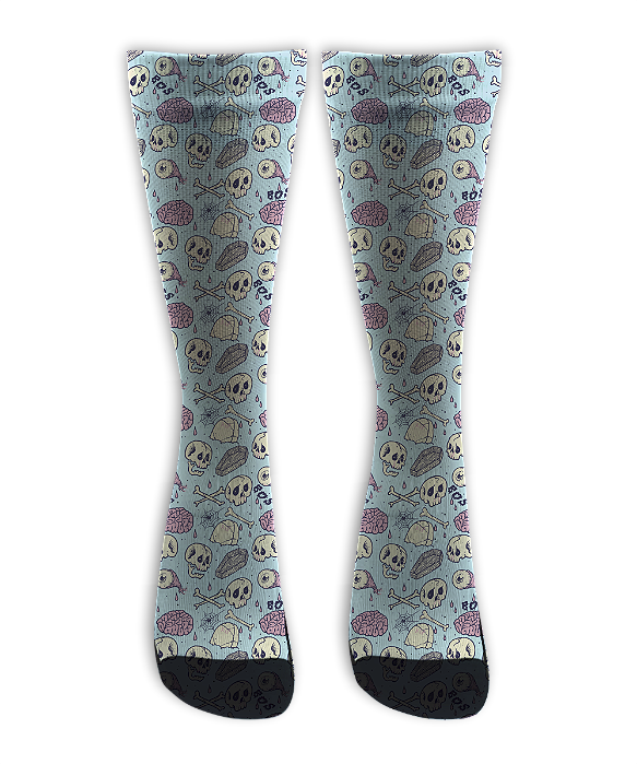 Meia Cano Alto - Caveirinha Halloween BLUE