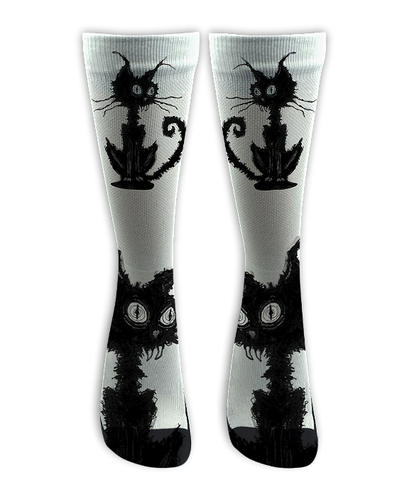 Meia Cano Alto -  Crazy Cat White