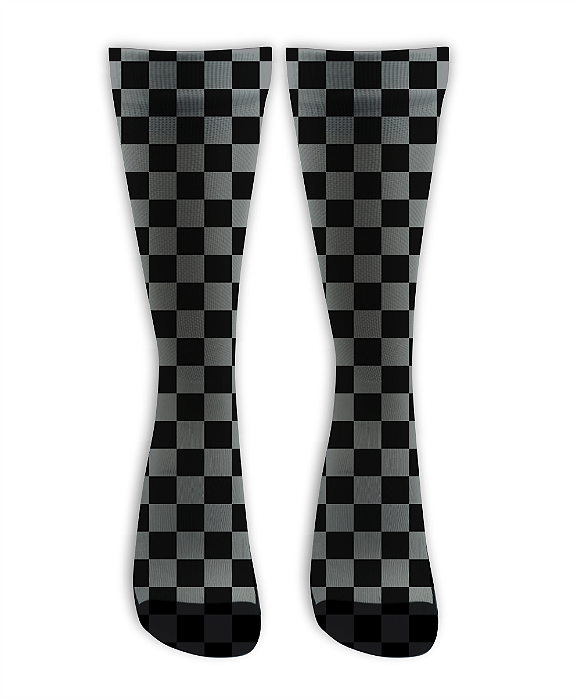 Meia Cano Alto - Quadriculada Cinza e Preto