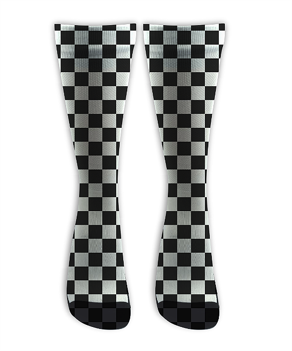 Meia Cano Alto - Quadriculada Branco e Preto