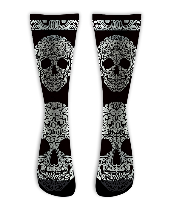 Meia Cano Alto - Skull Tribal Black