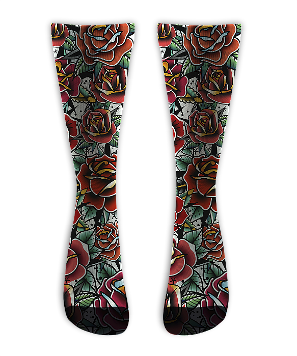 Meia  Cano Alto - Vintage Roses White