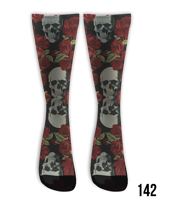 Meia  Cano Alto - Caveirão Floral