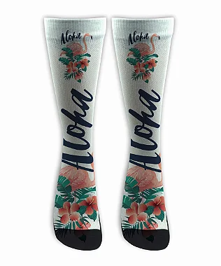 Meia  Cano Alto - Flamingo Aloha