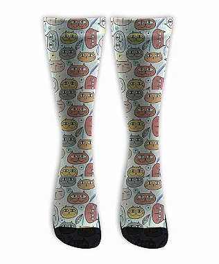 Meia  Cano Alto - Gato Feliz White